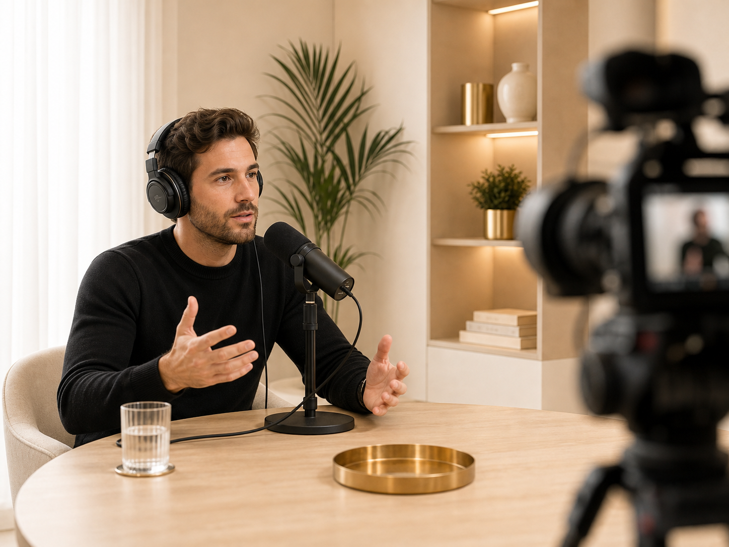 Sesión de grabación de podcast con dirección técnica